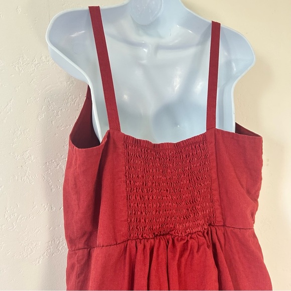 MAURICE’S Linen Cotton Button Front Midi Dress Brick Size L Smocked Back NWOT - Picture 7 of 13